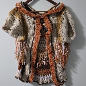 Handmade Boho Crochet Shag Cardigan Fringe Shrug S